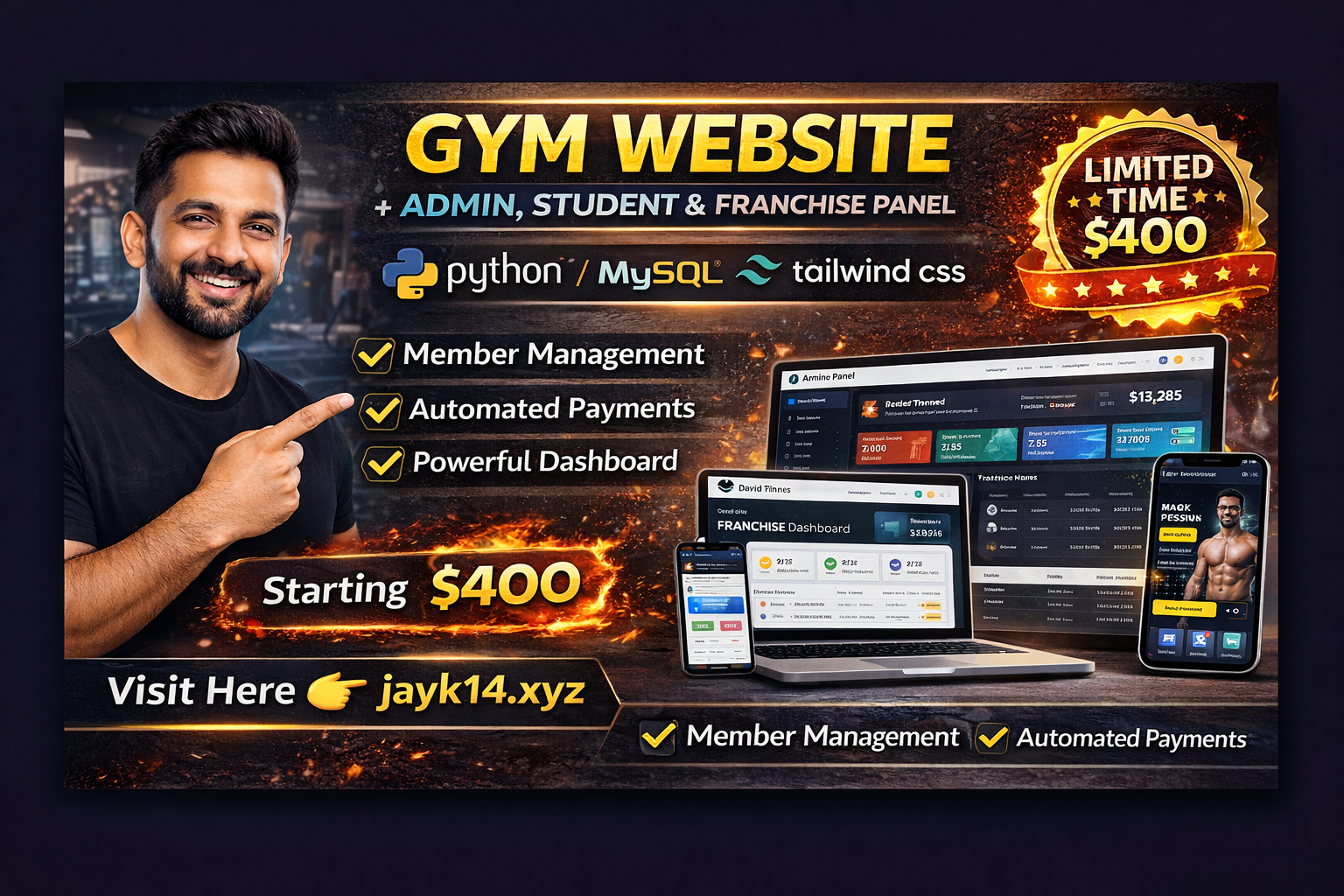 GYM Website with Admin, Student & Franchise Panel