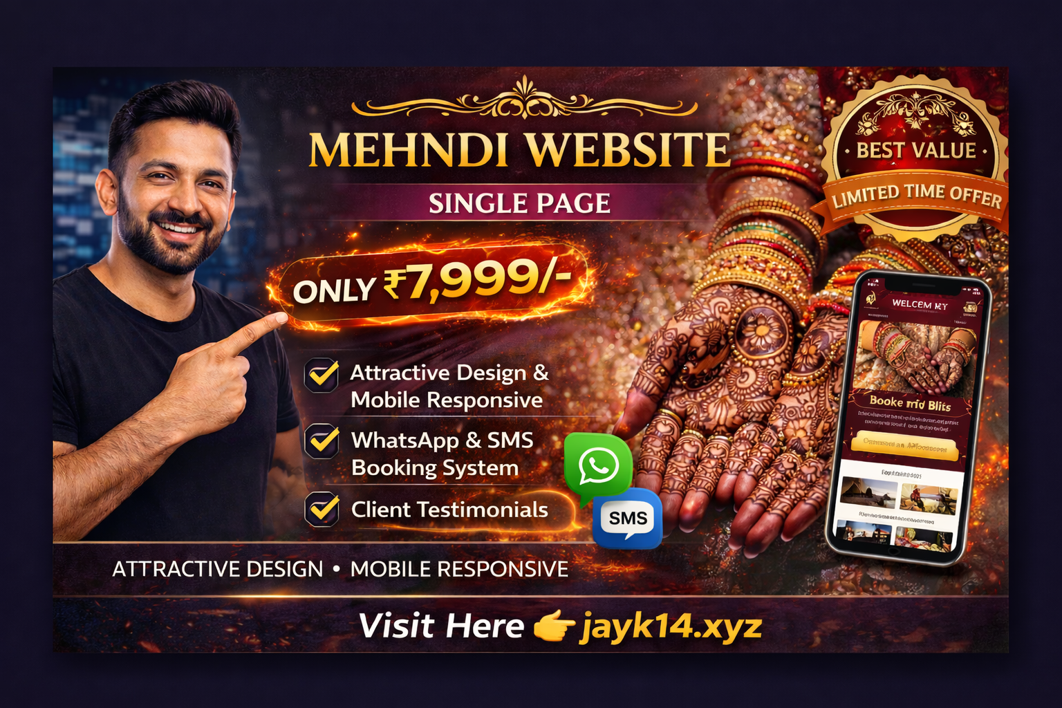 Single Page Mehndi Artist Website + Booking System
